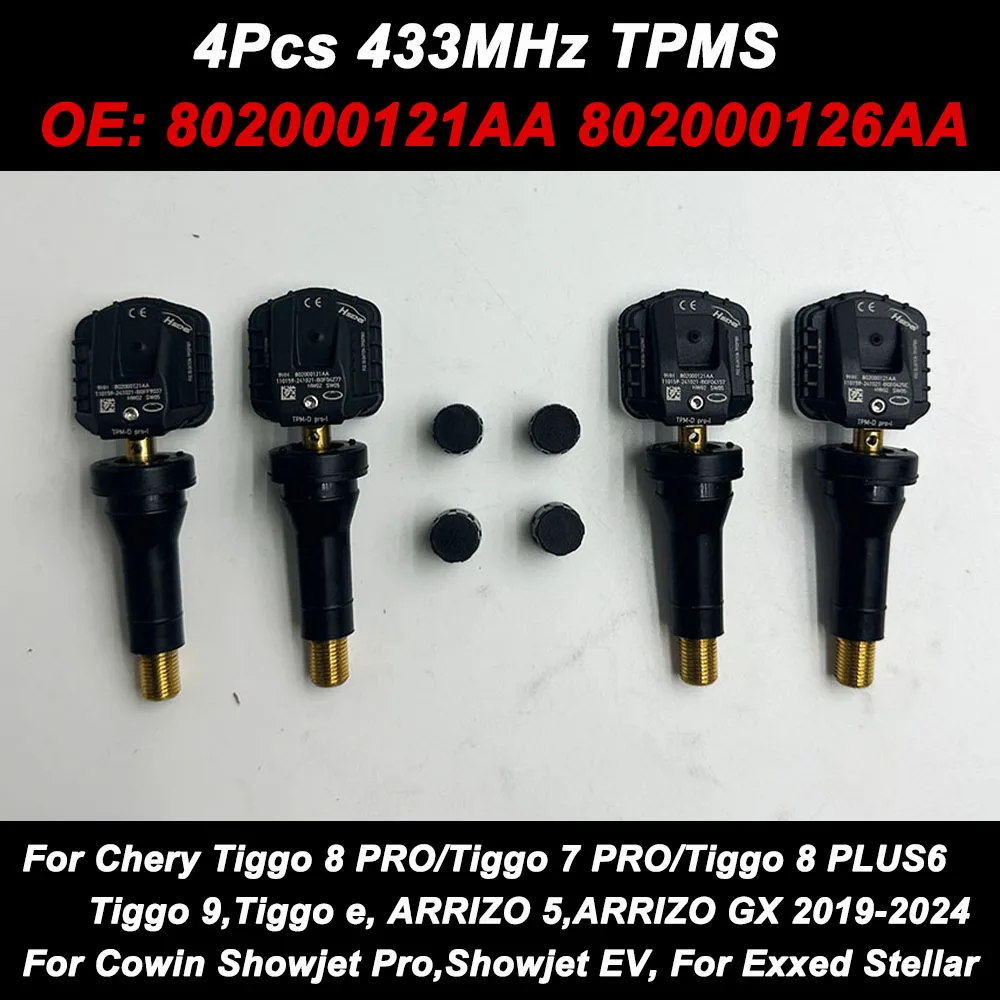 

4Pcs Tire Pressure Sensor TPMS For 2019-2024 Chery Tiggo 8 PRO,Tiggo 7 PRO,Tiggo 8 PLUS,Tiggo 9 433MHz 802000121AA 802000126AA
