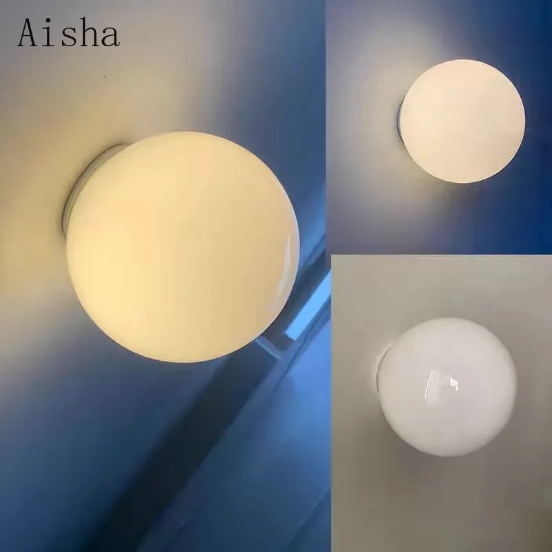 

Nordic Minimalist Designer Milky White Glass Ball Wall Lamp for Home Balcony Bedroom Entrance Lighting Fixtures Indoor