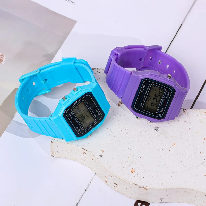 F91W Colorful LED Digital Watch for Women Men Silicone Strap Wristwatches for Couple Sports Square Wrist Band Clock Ladies Gift