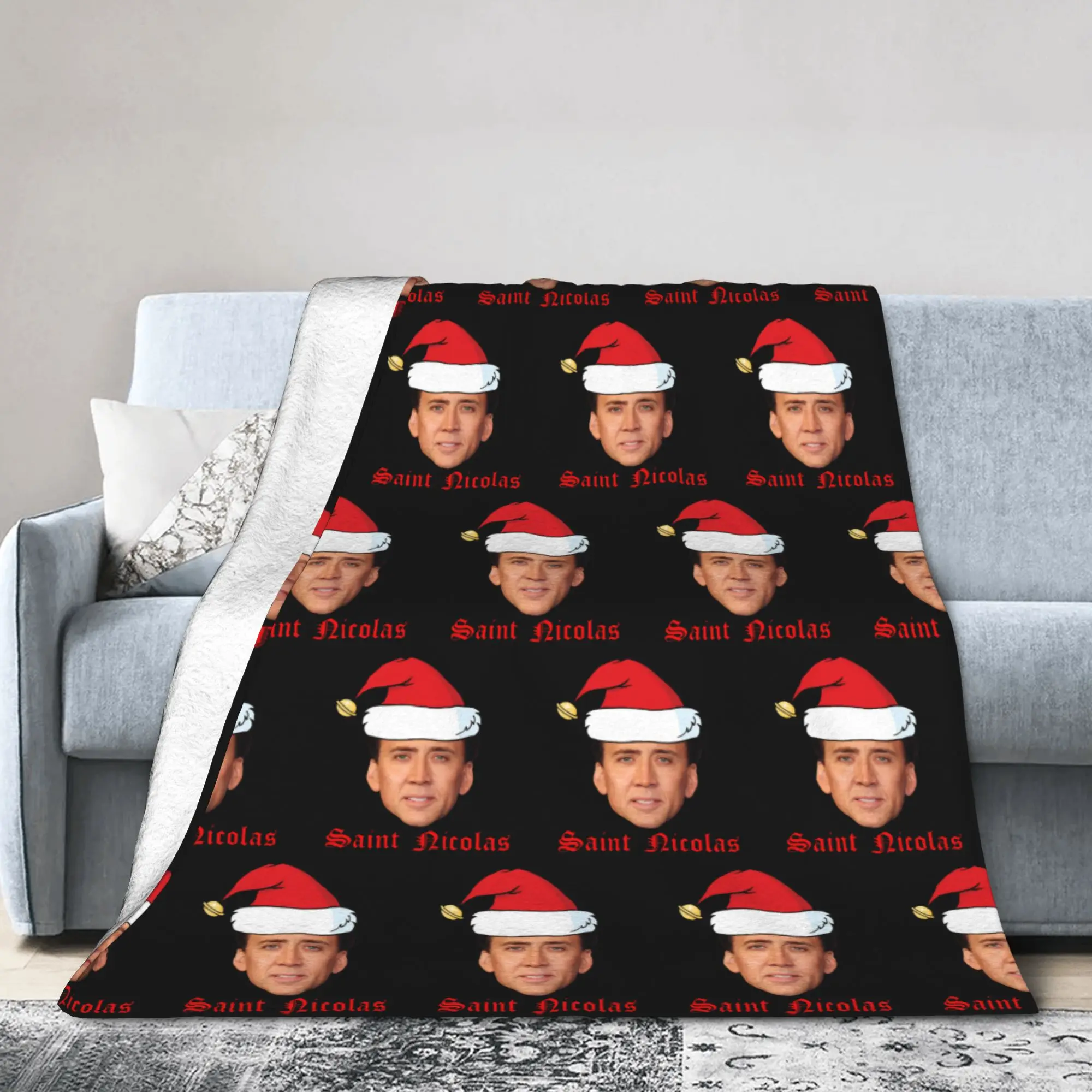 Saint Nicolas Cage Christmas Blanket Cover Fleece  Ultra-Soft Throw Blankets for Home Couch Bedroom Quilt