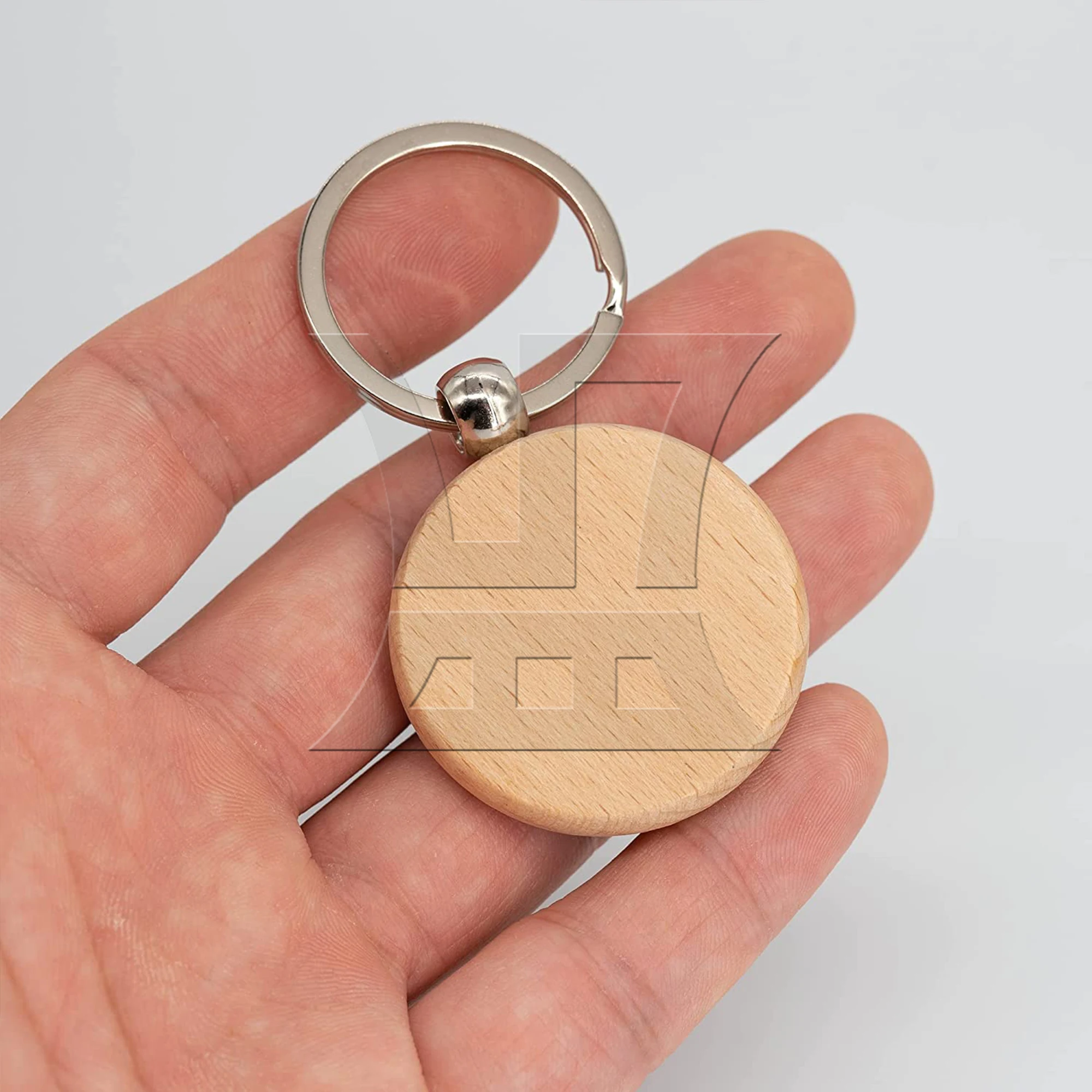 BQLZR 25pcs Wood Keychain Circular No.2 Natural Materials Unique Texture
