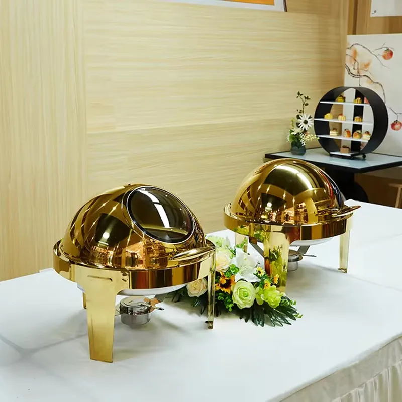 

Manufacturer wholesale 6L stainless steel buffet stove, electric food display rack, gas heating, hotel banquet dining glass
