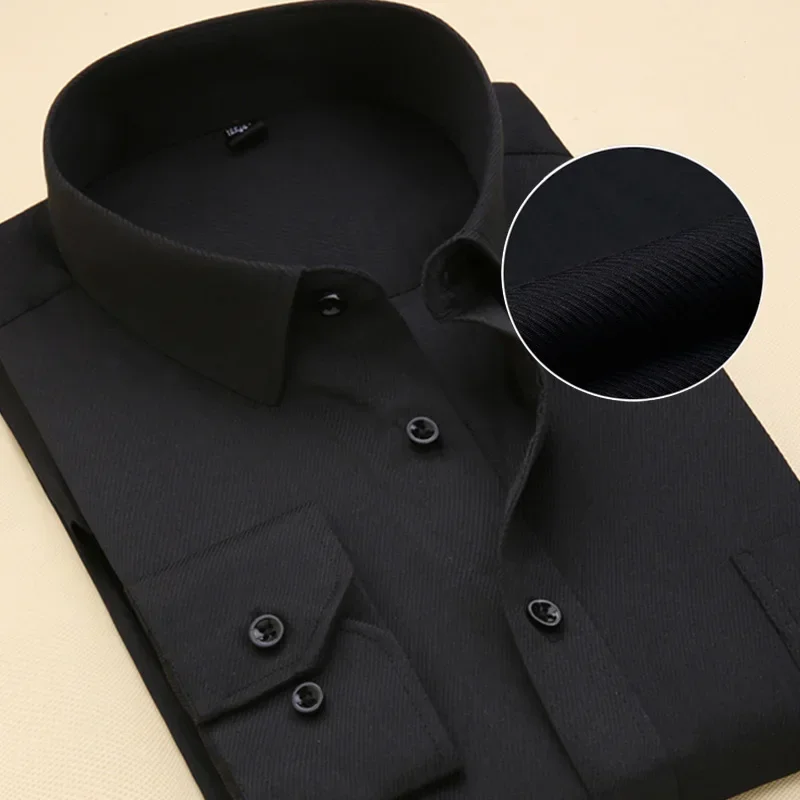 

New Design Men Shirts Twill Cotton Pure Color White Business Formal Dress Shirts Men Fashion Long Sleeve Social Big Size M-5XL