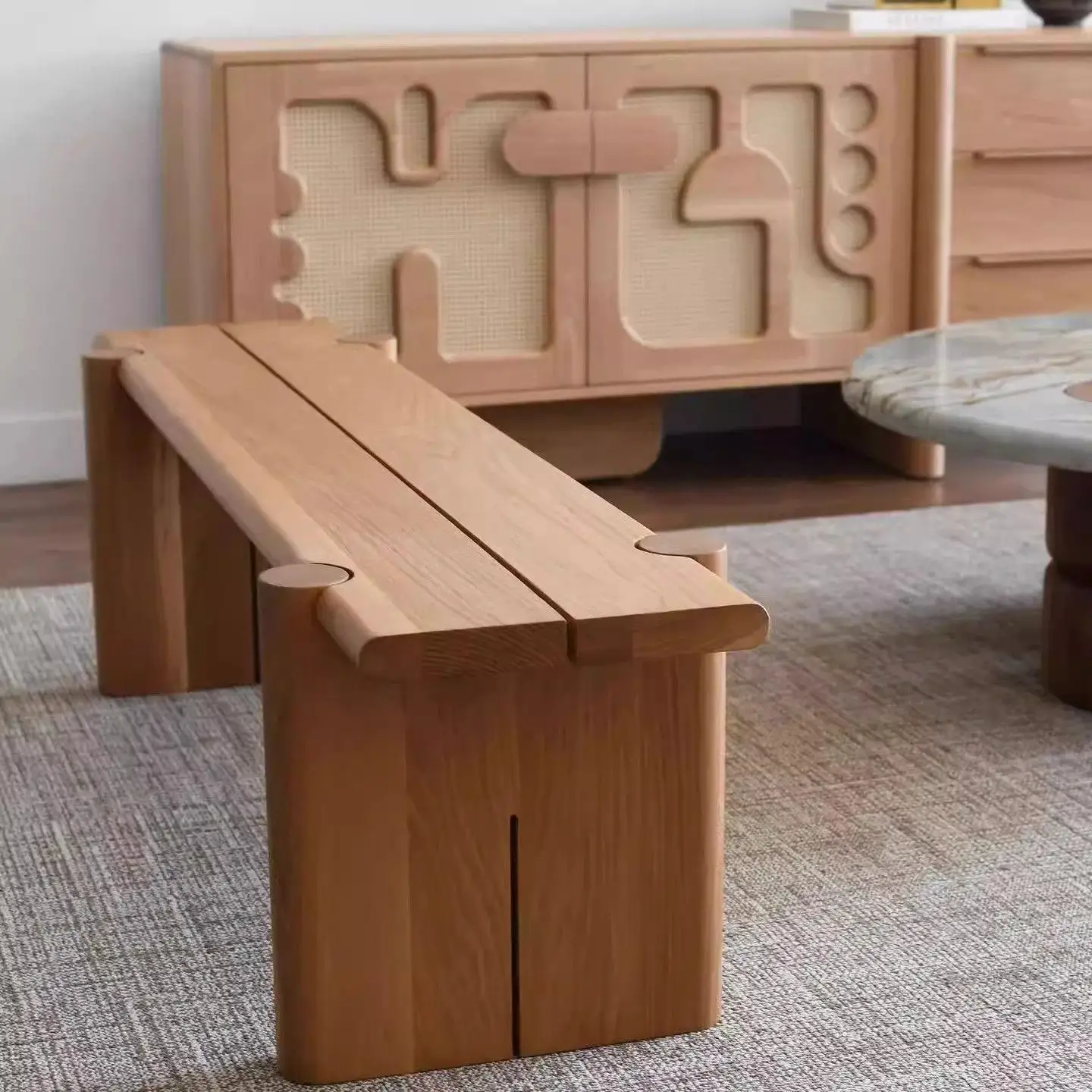 All solid wood bench Log modern style Japanese-style shoe changing stool Simple dining stool Household low stool