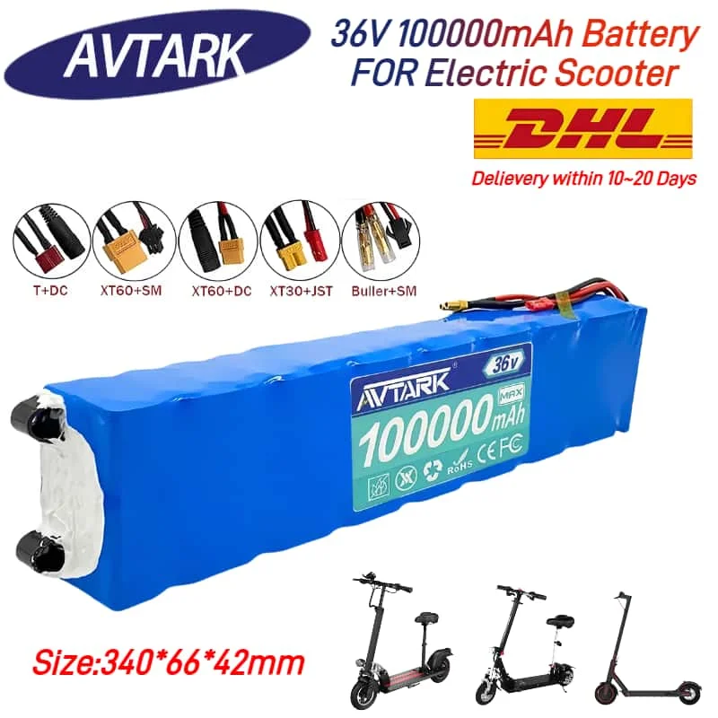

36V 100Ah Rechargeable Battery Pack for xiaomi M365 10S3P Power Modified 36V Electric Scooter Battery with BMS, SYP XT60 JST
