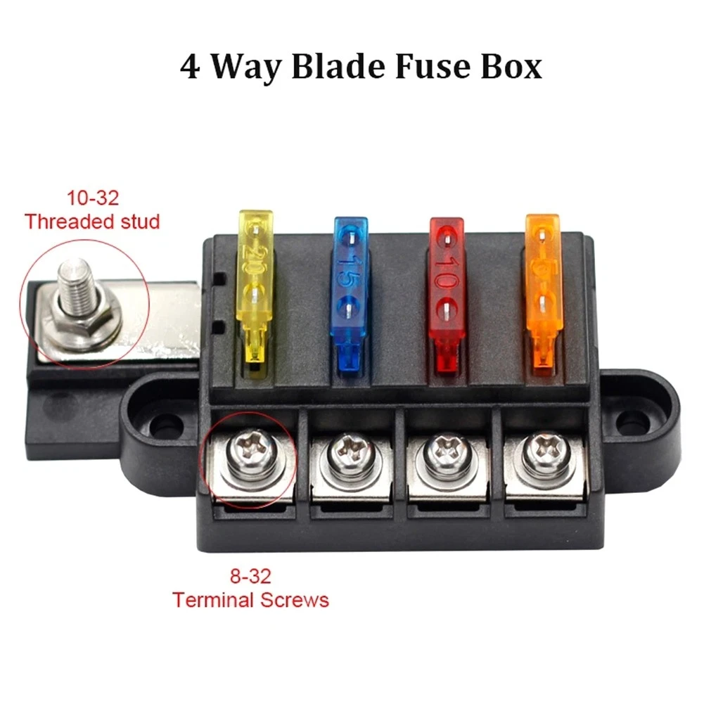 Universal 4-Way Car Fuse Block Holder Heavy Duty Circuit Protection Box for Yacht Marine 1 1n 4 Out Power Distribution Bus Bar