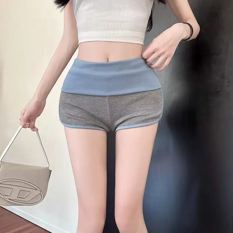 Damen-Sportshorts mit Farbblockierung, hohe Taille, lässige Shorts, vielseitige, lässige Yoga-Leggings, Sommer-Slim-Mini-Hotpants – Detail 16