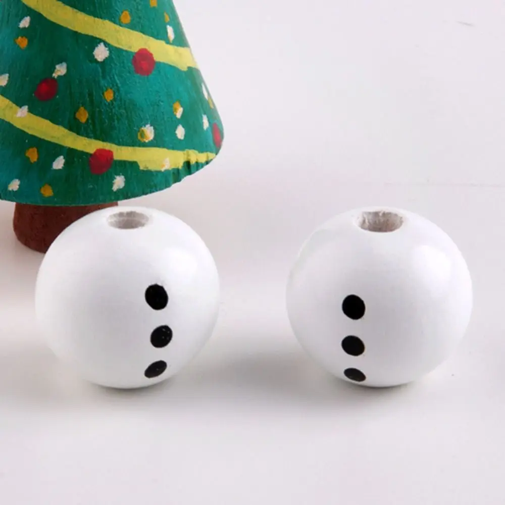 20Pcs/Pack 20MM Snowman Round Wooden Beads Round Wooden Winter Wooden Beads Print Buffalo Plaid Snowman Wood Loose Craft Beads