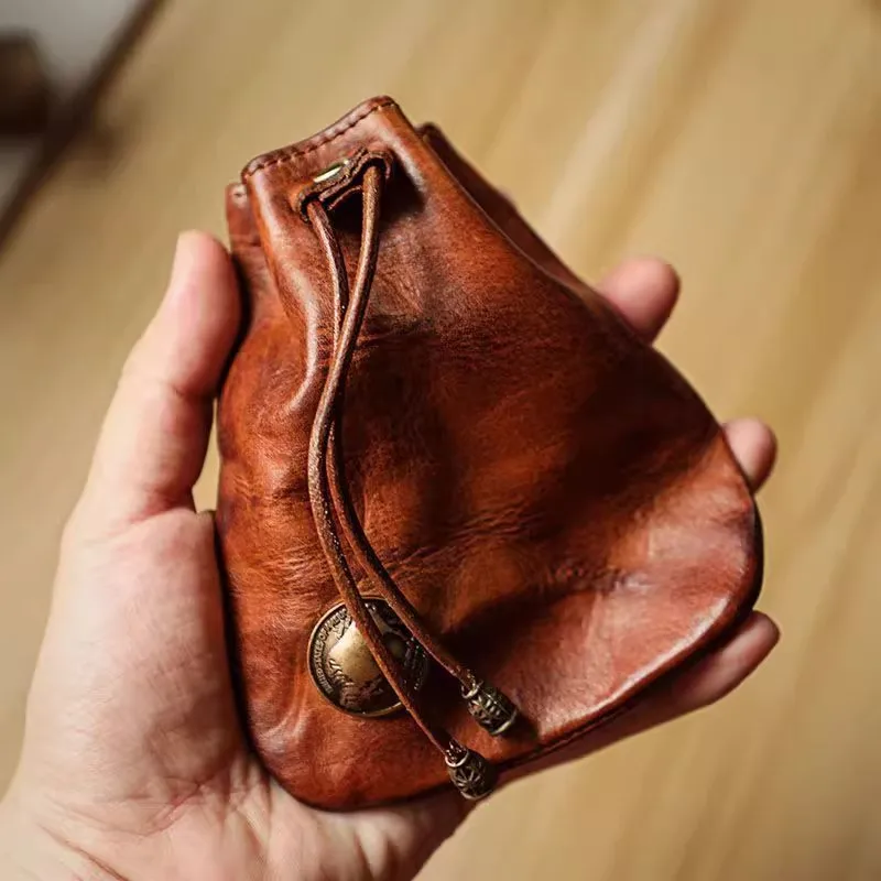 Japanese Style Genuine Soft Leather Wallet Mini Purse Key Coin Bag Multifunctional Waist Pack for Men Women Handmade