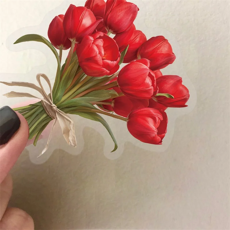 50PCS Fresh INS Tulip PET Sticker Aesthetic Hand Accounting Transparent DIY Decoration Scrapbooking Supplies