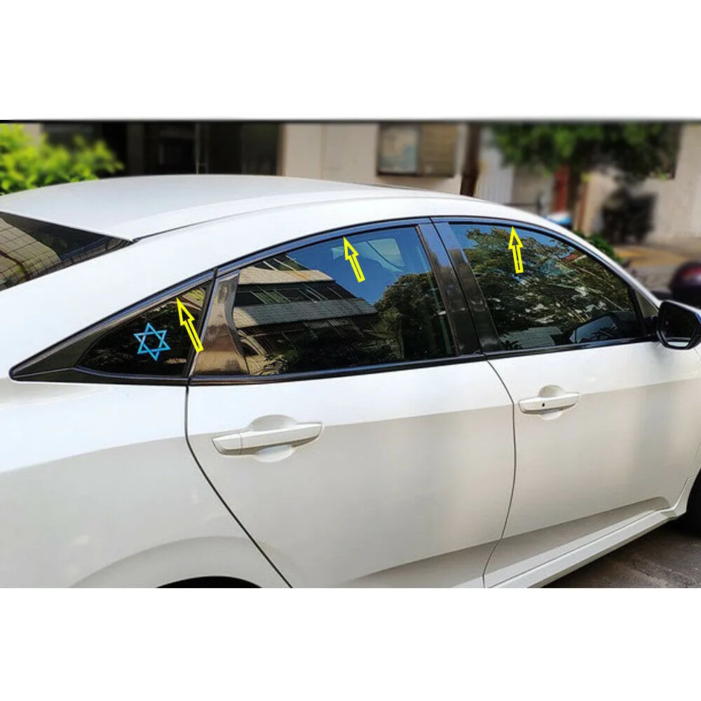 6pcs/set Car Glossy Black Stickers Chrome Delete Blackout Casement Trims Decoration Accessories For Honda Civic 10th Gen 16-19 view 3