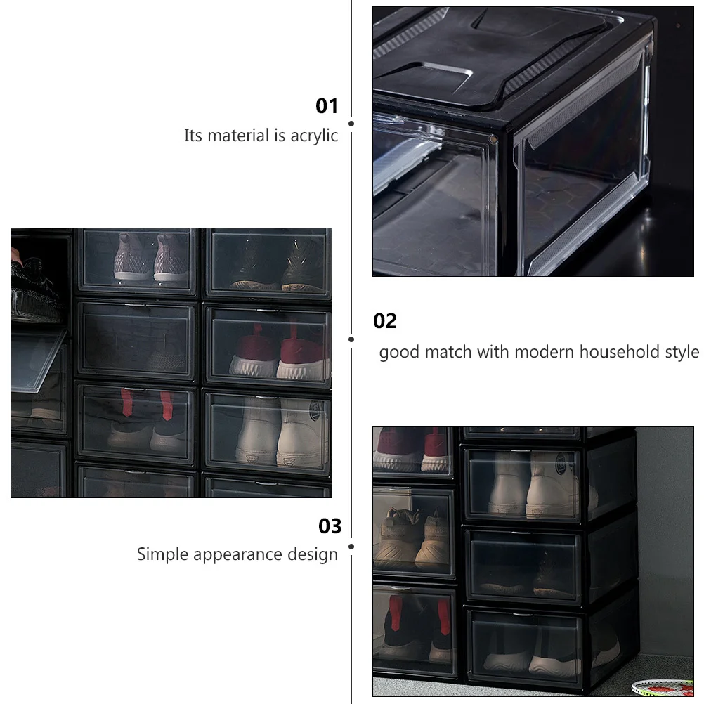 

Household Shoe Storage Box Stackable Clear Organizer Dust Proof Container Drawer Style for Sneakers Practical Shoes Holder