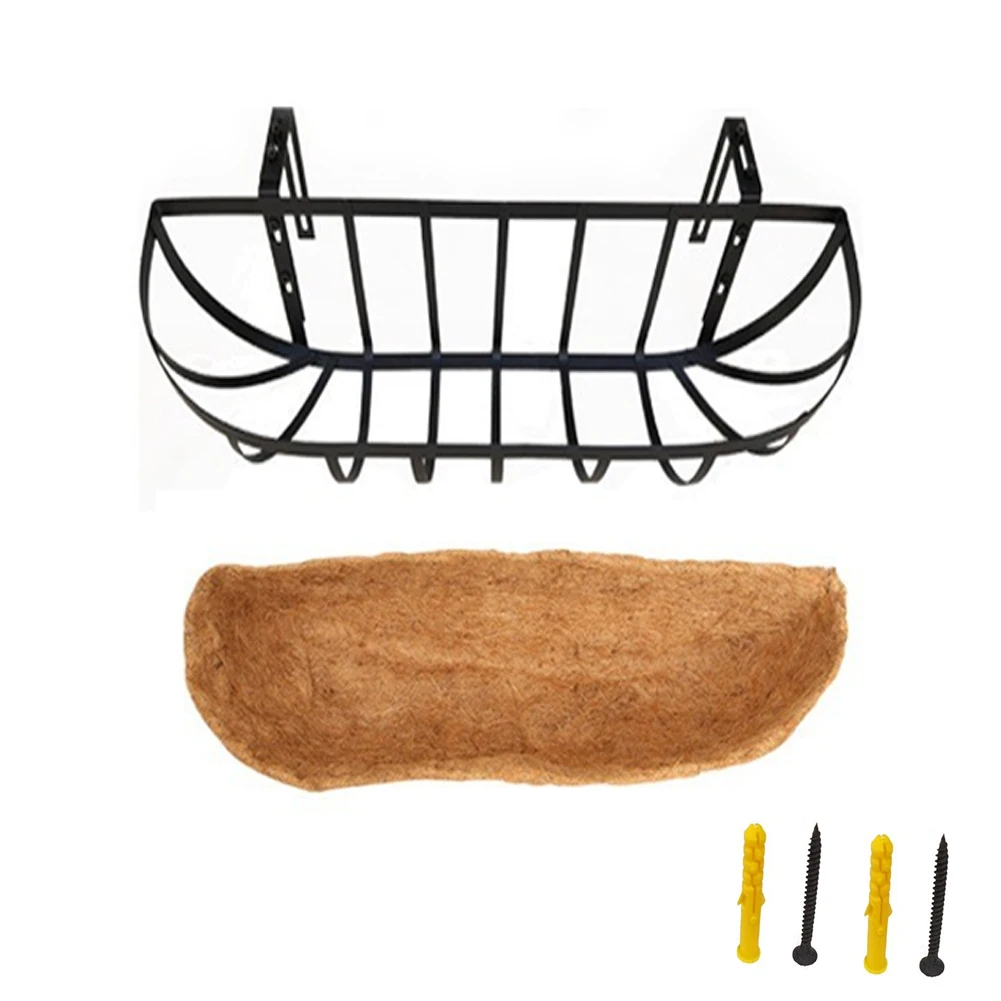 16 Inch Coco Liner Hanging Flower Basket for Porch Fence Patio Outdoor Decor with Metal Frame and Coconut Coir Liner