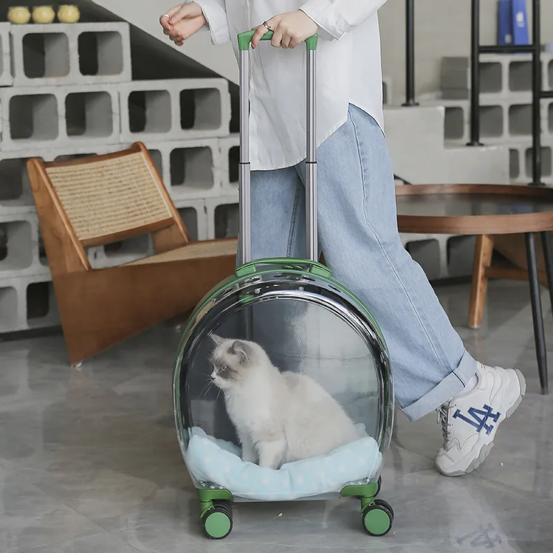 Transparent Capsule Pet Travel Trolley Bag Corgi Out Carrying Case Car Cage Air Box Detachable Suitcase with Wheel