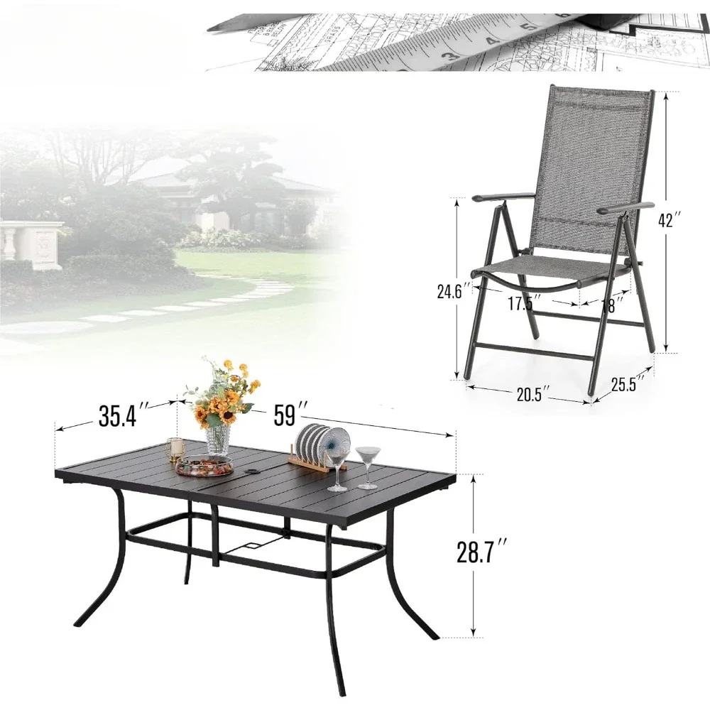 Outdoor Dining Set with Umbrella, Patio Furniture, Diner Set, Foldable Patio Chairs, Outdoor Table for Yard, 7 Pcs