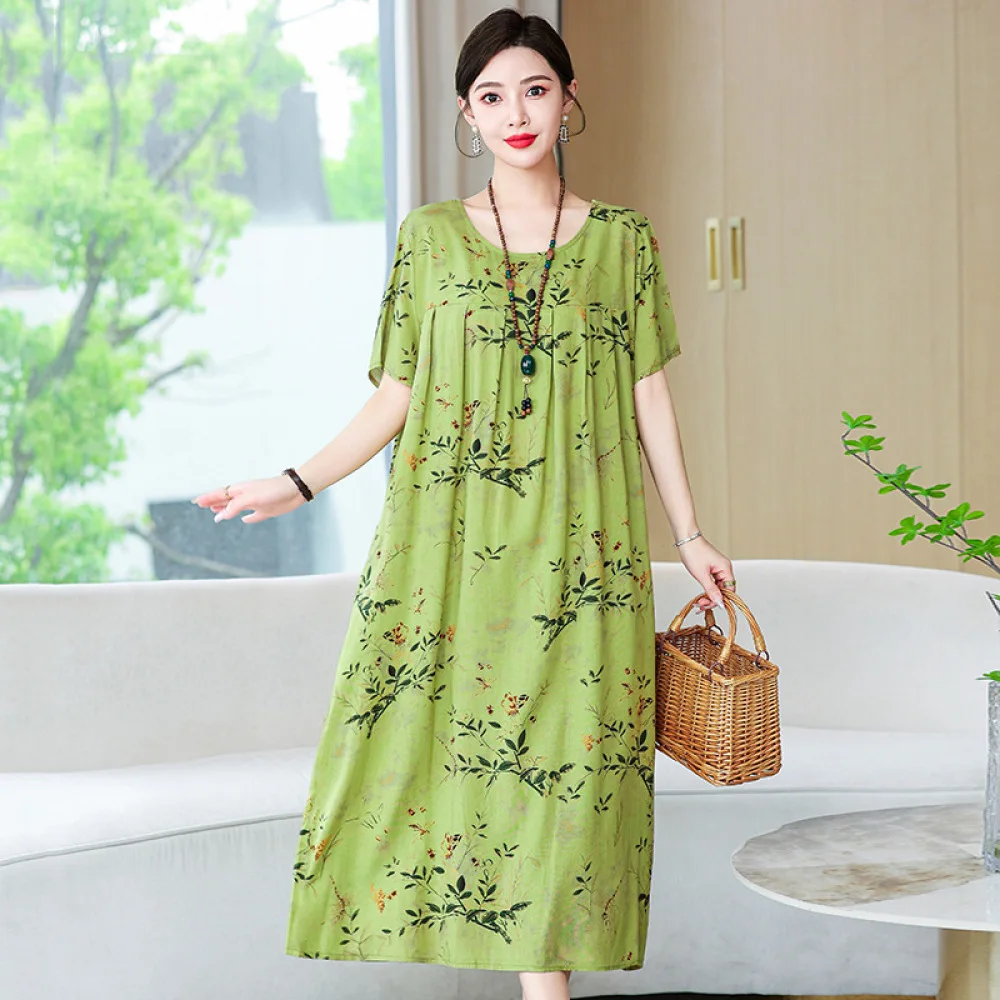 Plus Size Women Summer Dress Floral Loose Fit Maxi Dresses Cotton Blend Soft Breathable Casual Daily Elegant Holiday Gown