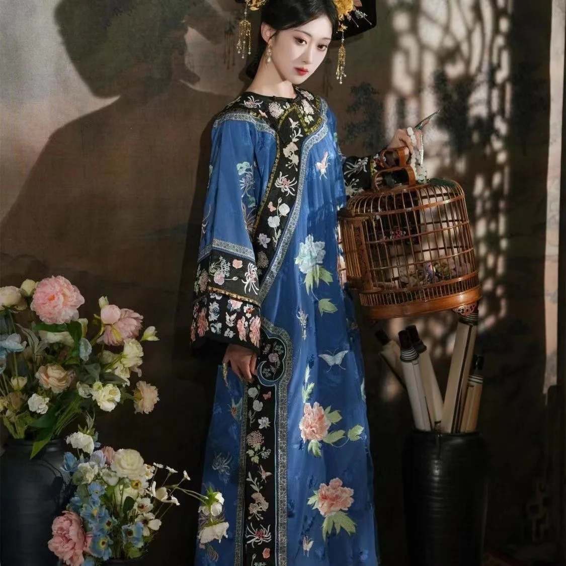 Classic Palace Style Costume Women\'s Printing Qing Dynasty Qi Costume Vintage Gege Daughter of Emperor Cosplay Cloak Clothing