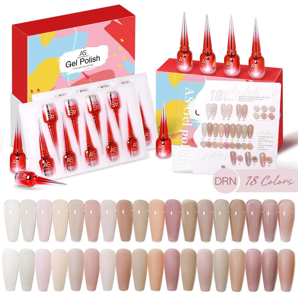 

AS 18pcs Jelly Nude Pink Peach Gel Nail Polish Set Spring Summer Transparent Manicure Soak Off UV Nail Art Gel Varnish Kit