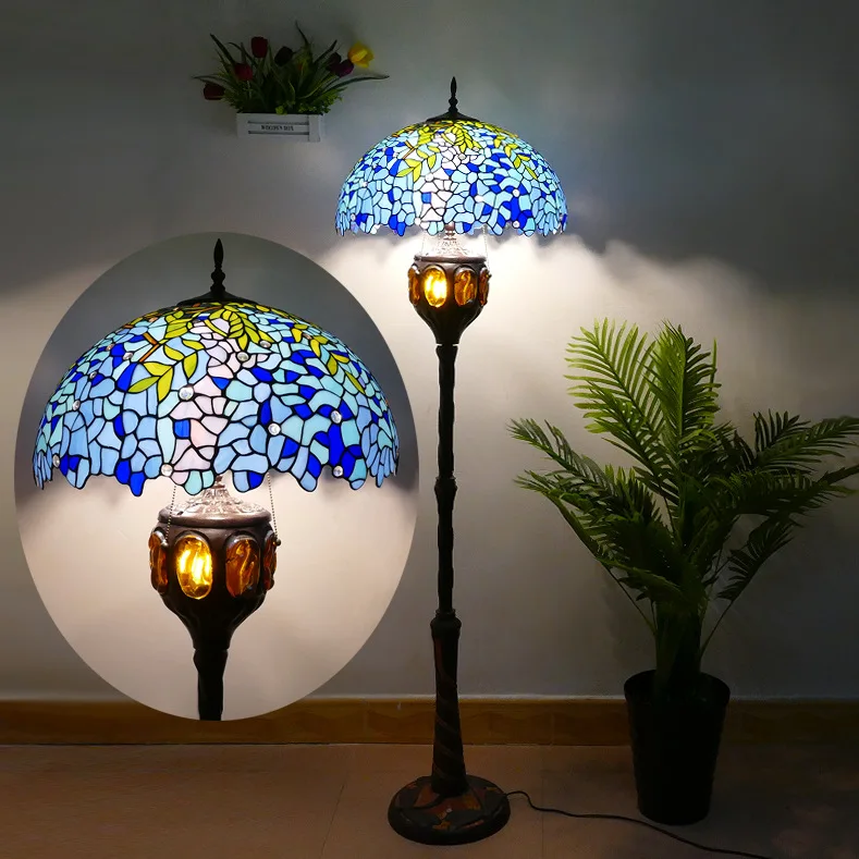 مصباح أرضي أمريكي عتيق مقاس 20 بوصة مصباح أرضي زجاجي ملون عالي الجودة