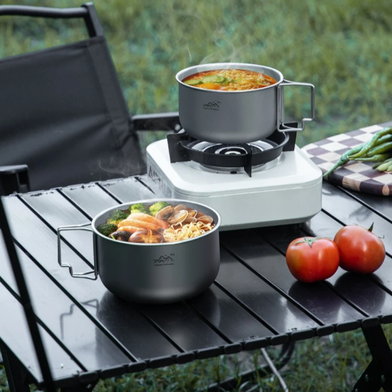 Titanium Camping Pot 1.2L 1.4L Folding Bail Handle Portable Cookware for Backpacking Hiking Outdoor Cooking Solo Stove Picnic