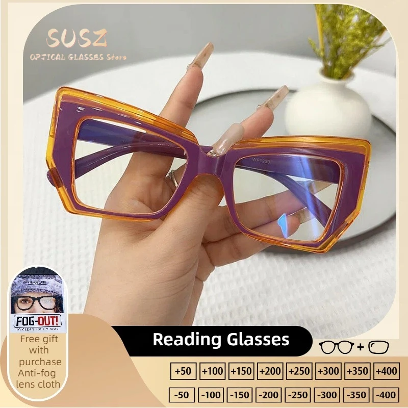 

SUSZ Reading Glasses Progressive Prescription Eyeware Women Retro Oval Student Myopia Hyperopia Glasses Premium Anti Blue Ray