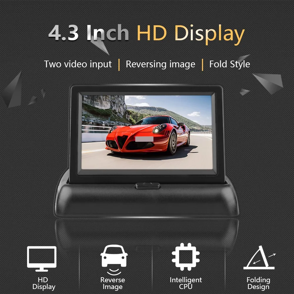 4.3 Inch Car Foldable Monitor LCD Screen Dash Stand 12-24V Input Universal for Truck Auto for Backup Camera