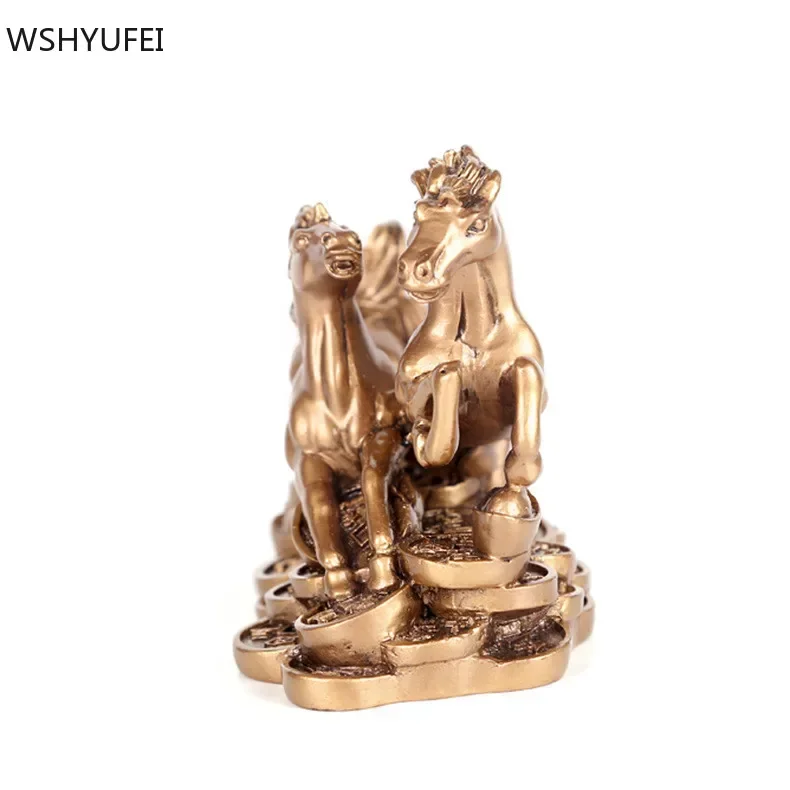 Resin Double Horse Lucky Ornament Living Room Wine Cabinet Feng Shui Ornaments Home Decoration Accessories Opening Gifts