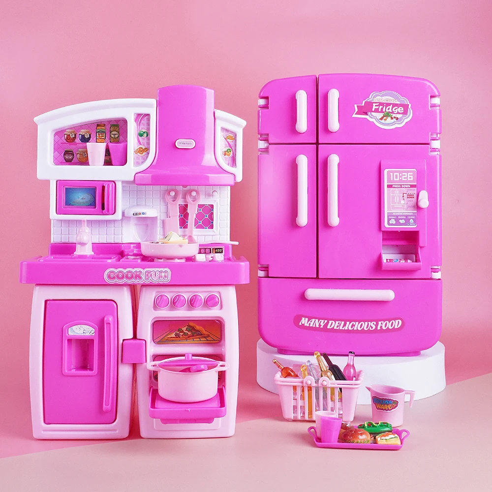 Cute Simulation Microfilm Furniture Double Door Refrigerator 1:12 Dollhouse Kitchen Model Decorations For Girl Birthday Gifts