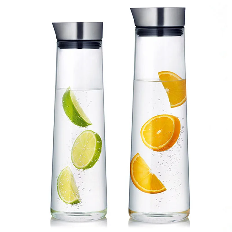 

1.5L Thickened Glass Water Bottle With Stainless Steel Lid Cold Water Jug Pitcher Boiling Water Juice Glass Pitcher Bottle