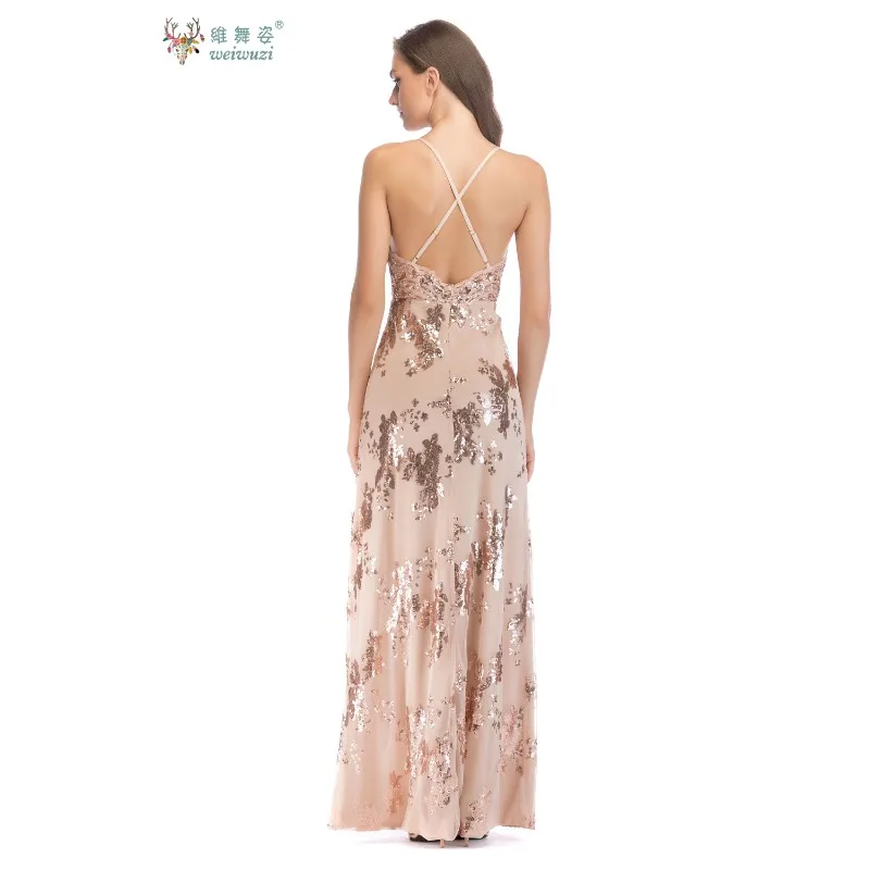 مثير وساحر حزام الكتف ضئيلة العميق الخامس الرقبة شبكة الترتر المطرزة ثوب مسائي عارية الذراعين عالية الشق الكرة ثوب مسائي