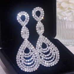 Classic Fashion Water Drop Earrings for Women Shiny Full Rhinestone Geometric Dangle Earrings Female Party Jewelry Accessories