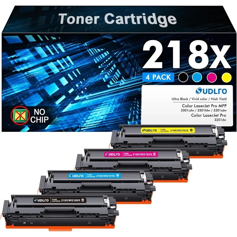 218X 218A Toner Cartridge 4 Pack - Work with Color Pro MFP 3301FDW 3301CDW 3201DW 3301SDW, 3201 3301 Series, W2180X, NO CHIP