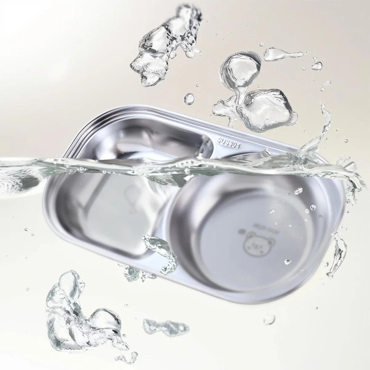 WORTHBUY 304 Stainless Steel Mini Divided Salad Plate Stackable Cute Kids Dinner Plate Snack Dessert Food Plate Dishes Tableware