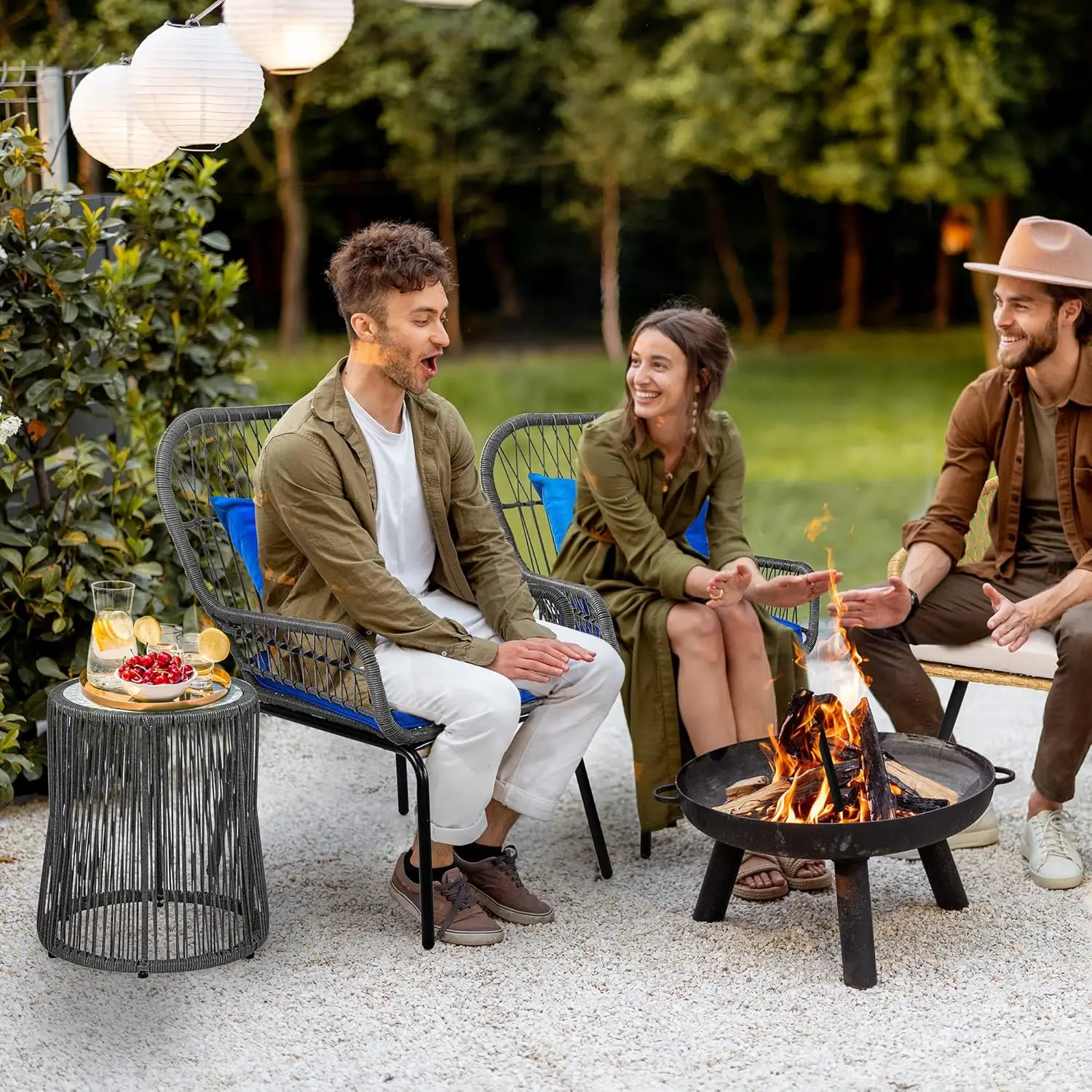 Conjunto de muebles de mimbre para Patio exterior, sillas de conversación de ratán para todo tipo de clima, Patio trasero, balcón y terraza con cojines