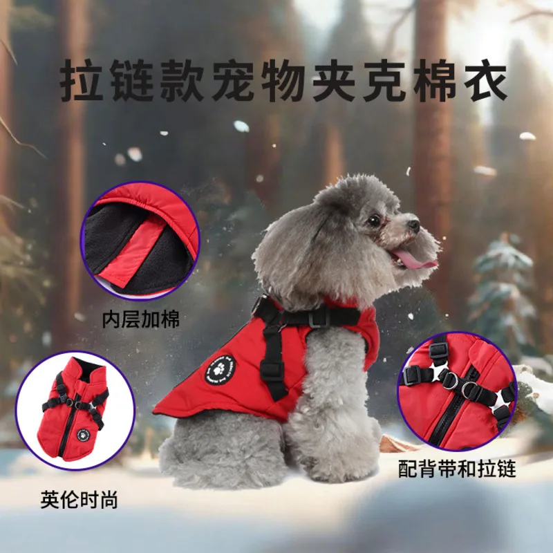 Pet Clothing Dog Winter Jacket Cotton Coat Dog Clothing Zipper Chest Back Small Dog Clothing