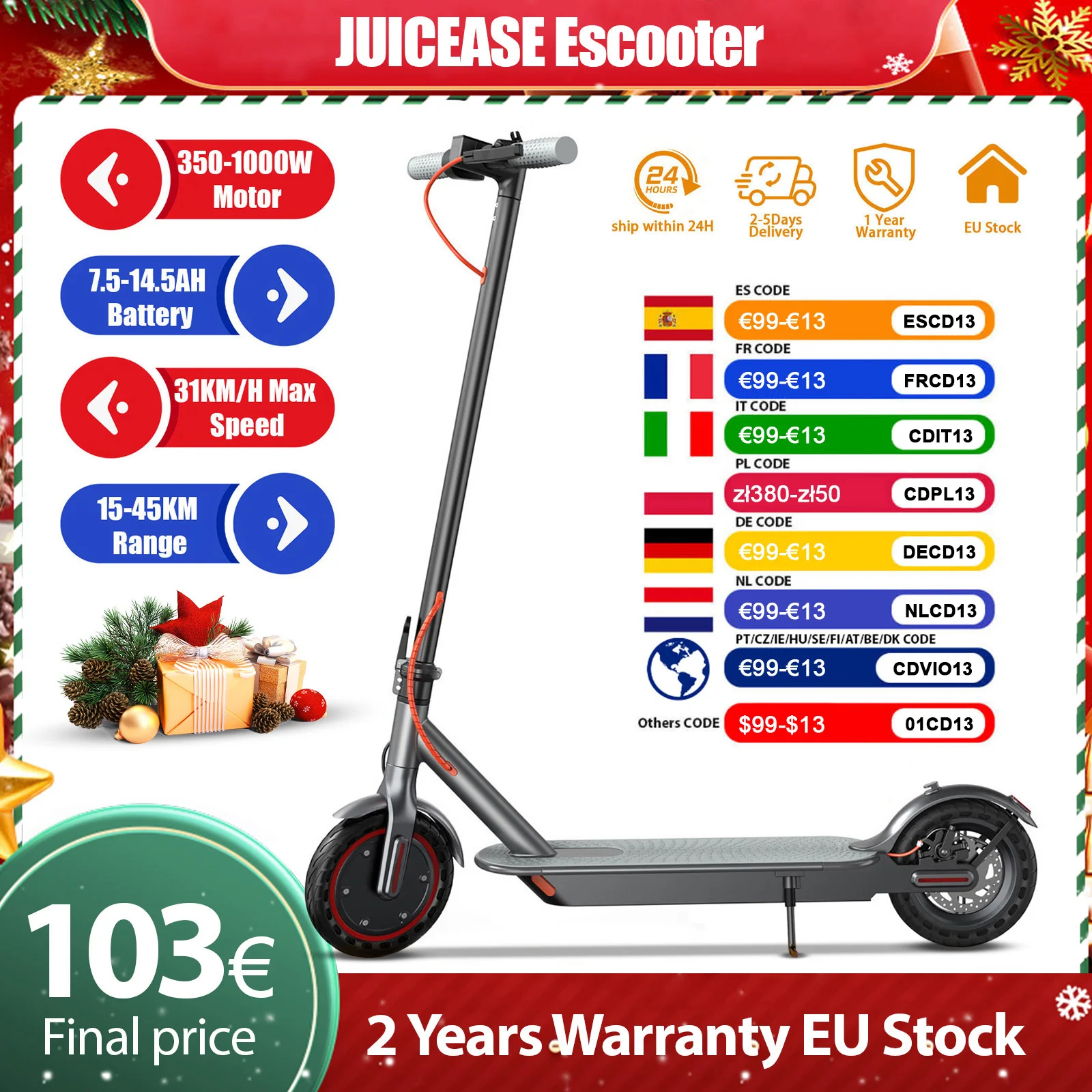 2026 nouveau Scooter électrique JUICEASE 7.8-14.5AH 31/35 KM/H 25-45KM Ultra longue portée Smart Aovopro APP Scooter électrique 350/1000W