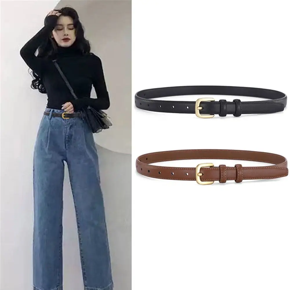 

Faux Leather Women Belt Cute Metal Pin Buckle Western Design Ladies Waist Belt Thin Skinny Belt for Jeans Pants Dresses