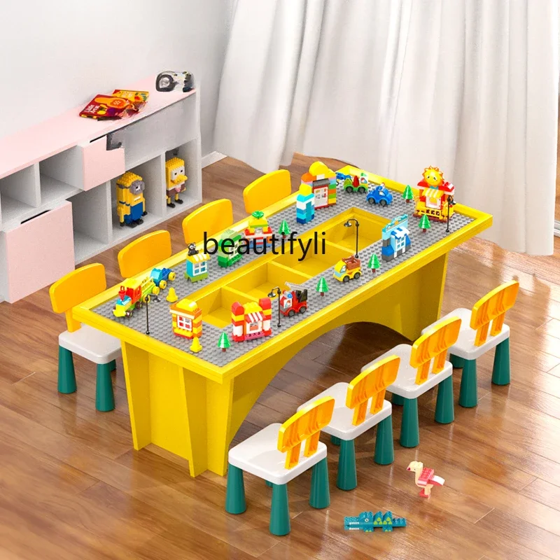 Table de bloc de construction en bois massif pour enfants, jouets pour enfants, table de jeu de puzzle, multifonction, Ao.com