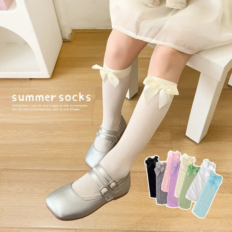 Christmas gift Girls' Bow Socks Spring/Summer Thin Velvet Stacked Socks Korean Version Lolita Baby Princess Calf Socks