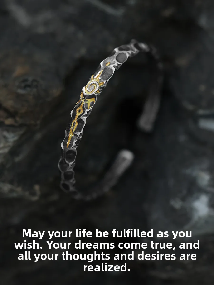 

Original Design Men's 925 Sterling Silver Bracelet Open Style Unique Vintage Fashion Jewelry Wishing Stone Accessory
