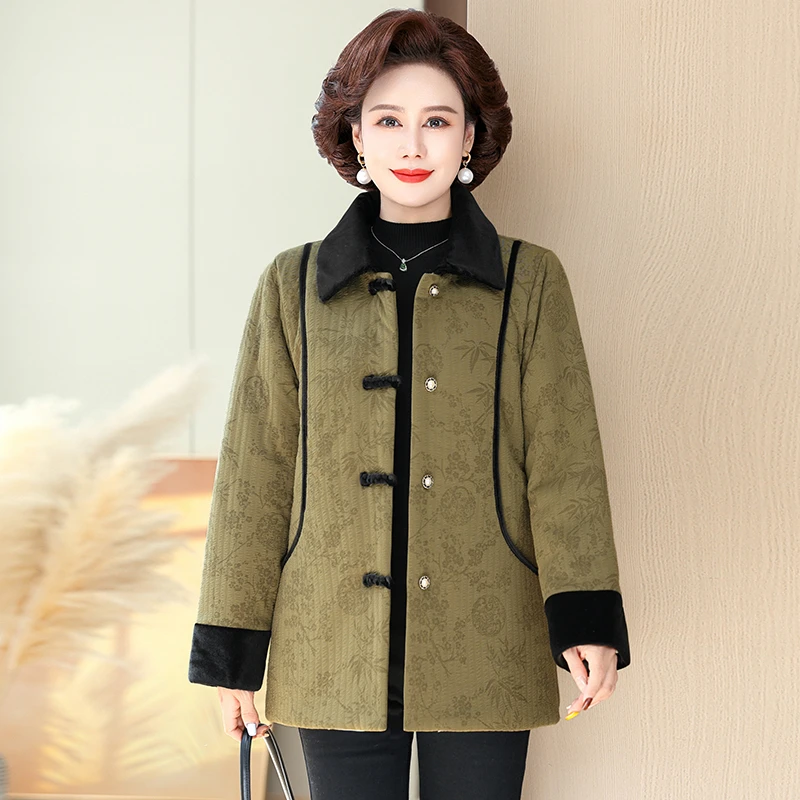 

Утолщенное флисовое осенне-зимнее пальто для мамы, модная антивозрастная куртка с лацканами, женская верхняя одежда, стильный китайский стиль