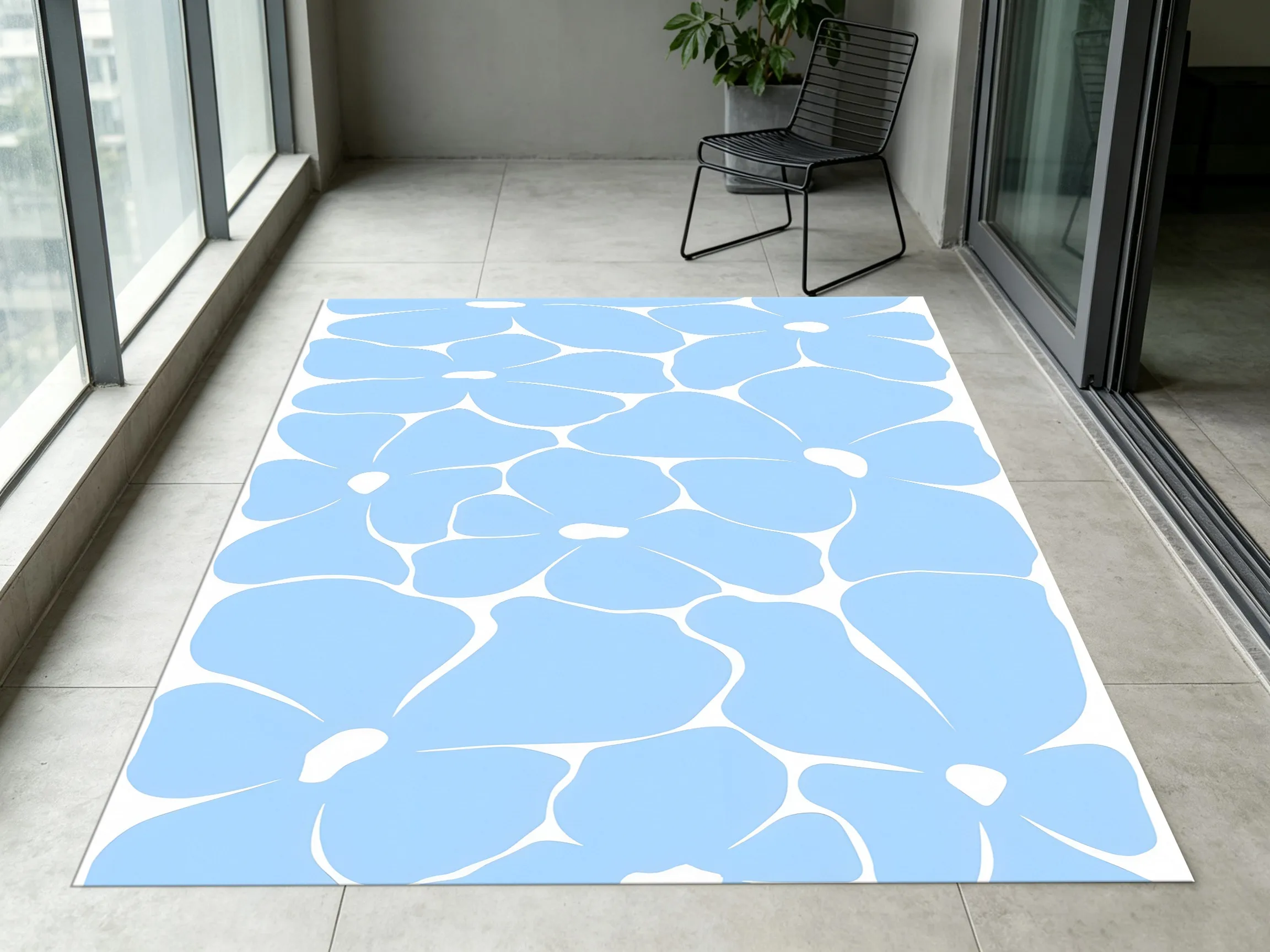 Light Blue Velvet Rug with Simple Floral Design, Fresh and Soothing Carpet for Living Room and Bedroom, Cozy Home Decor
