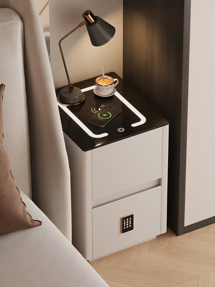 Solid Wood Narrow Bedside Table Multifunctional Storage Lockers Small Side Table for Bedroom Sofa Side Living Room Hotel