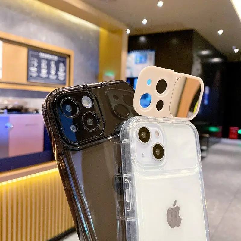 Capa de telefone transparente para iphone 15 14 11 12 13 pro max plus xr capa macia tpu à prova de choque com suporte para espelho de câmera flip