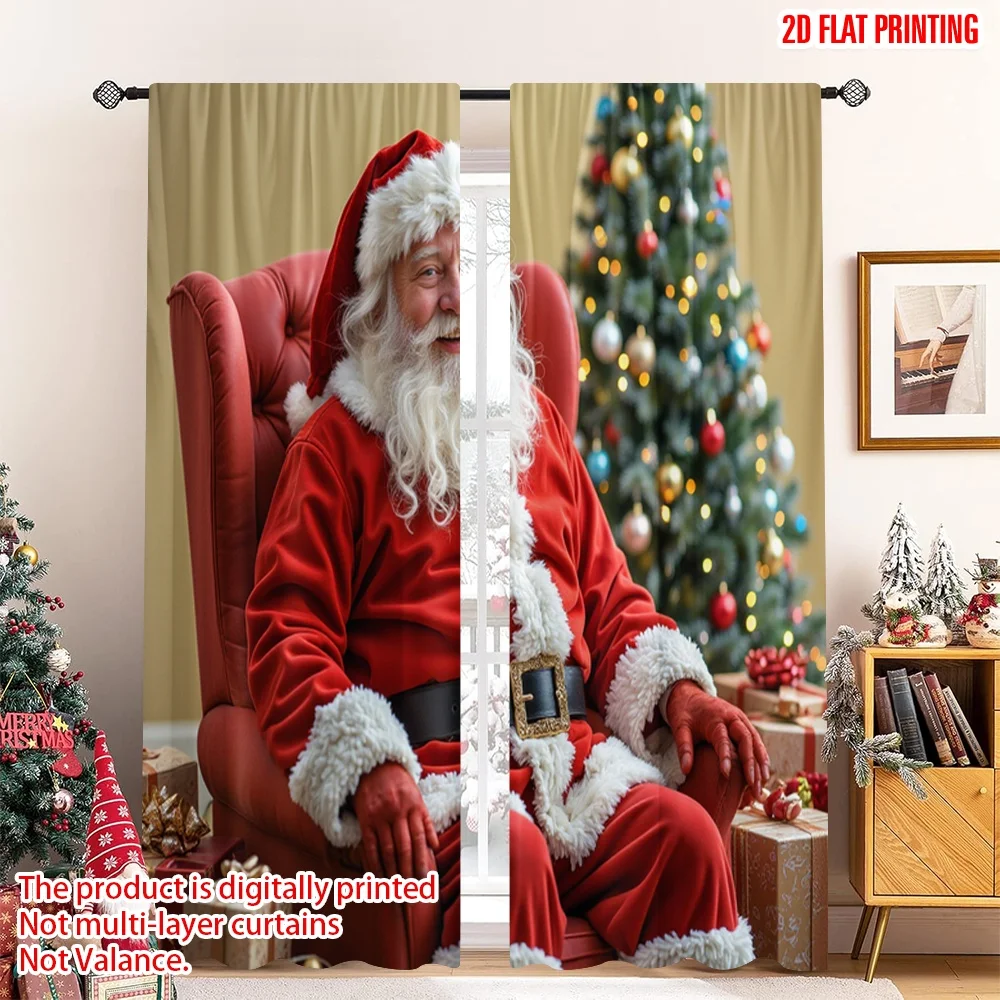 

2pcs 2D flat printing Merry Christmas Curtains Happy Santa Christmas Gifts Polyester Without Electricity Party Decorations Use