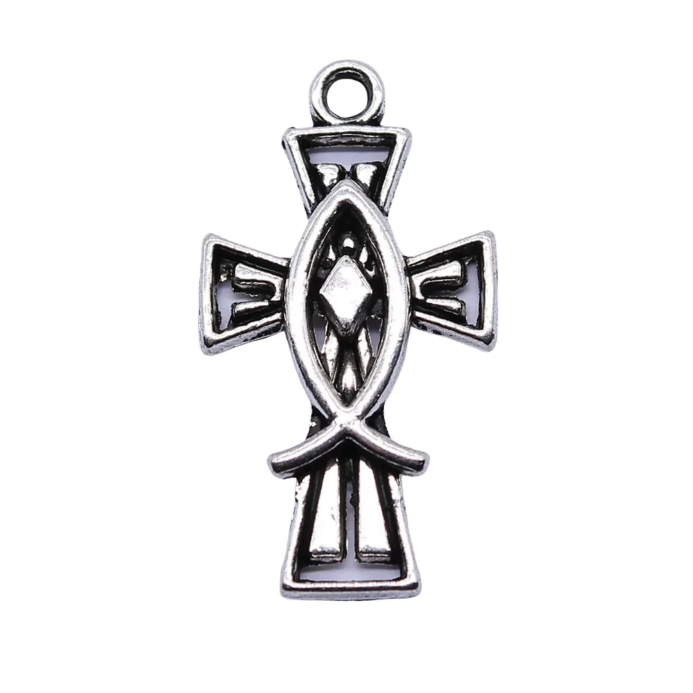 20pcs 14x26mm Alloy Charms Christian Jesus Fish Cross Pendant