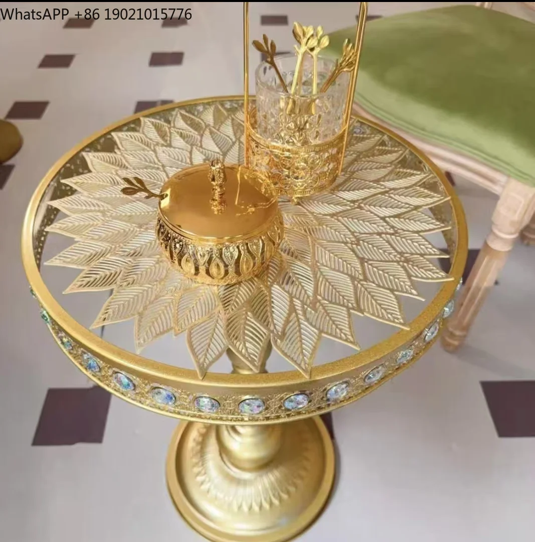 

European-style gold crystal glass coffee table small table