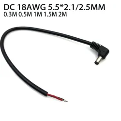 18AWG-doble codo de 90 grados de alimentación de CC, 5,5x2,1mm/2,5mm, enchufe macho T o Cable individual, 10A ángulo recto, alta potencia 0,3 M 0,5 m 1m