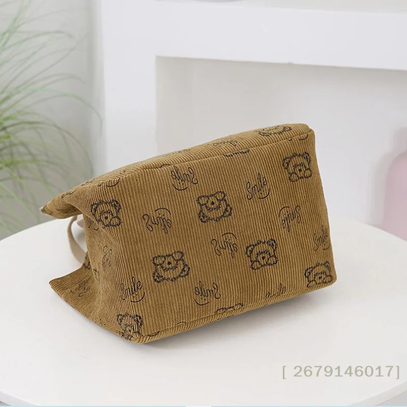 

{YY26} Cute Cartoon Bear Printed Handbag Soft Corduroy Versatile Tote Bag Large Capacity Lunch Bento Pouch For Office Worker
