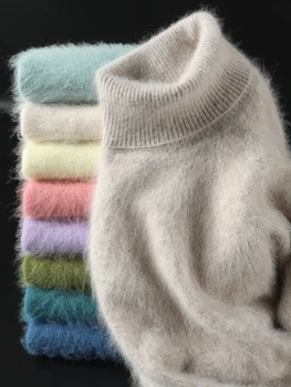 Grundlegende Bodenbildung Herbst Winter 100% Nerz Kaschmir Frauen Pullover Weibliche Pullover Langarm Strickwaren Tops Drehen Unten Kragen Tops